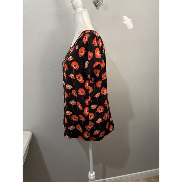 CAbi Flanders Floral Poppies Layered Split Back Short Sleeve Blouse Women SMALL - Picture 4 of 12